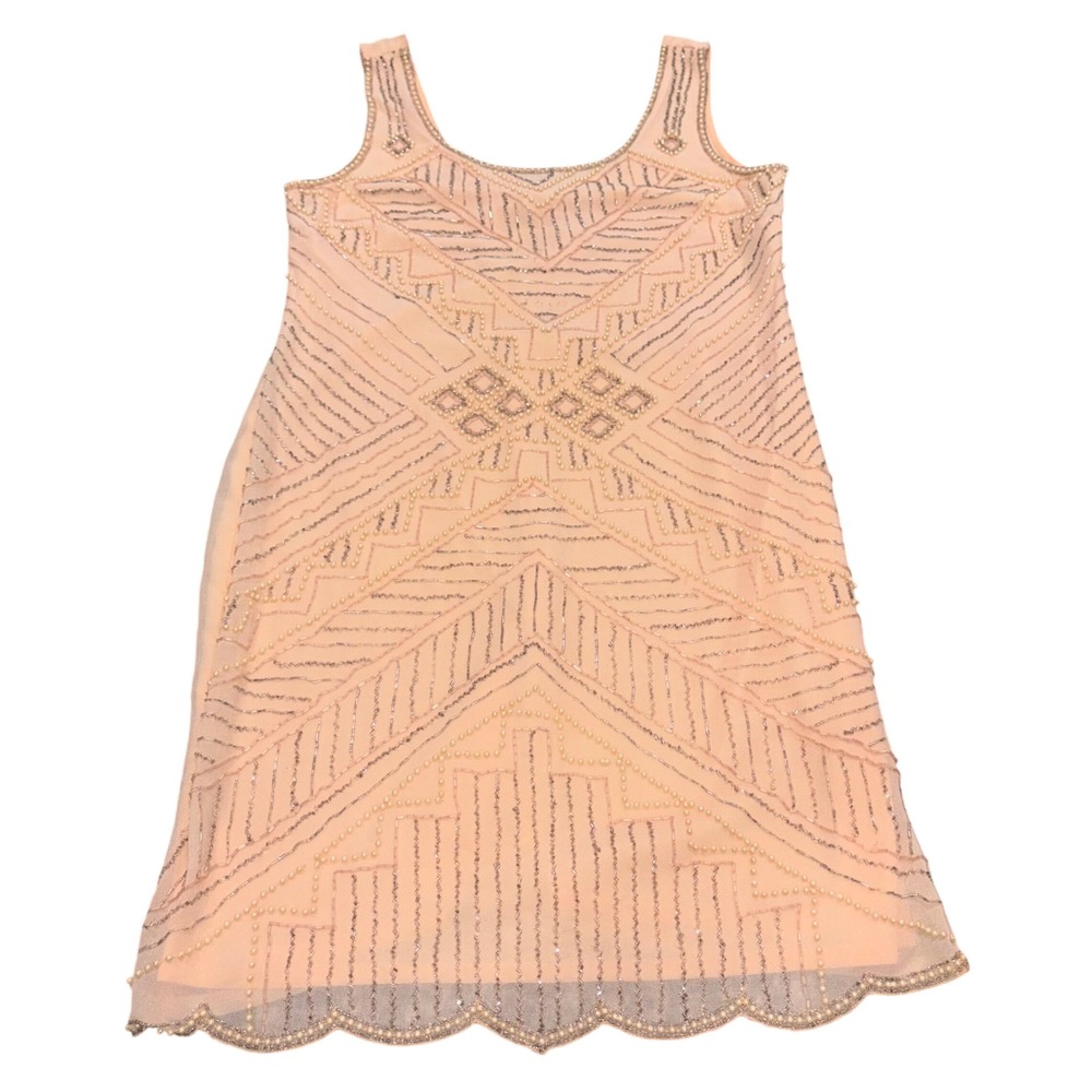 Shift Dress Womens M Peach Beaded Pearl Art Deco Romeo & Juliet Couture